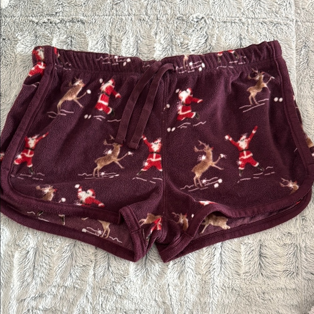 Cozy Burgundy Santa Print Sleep Shorts